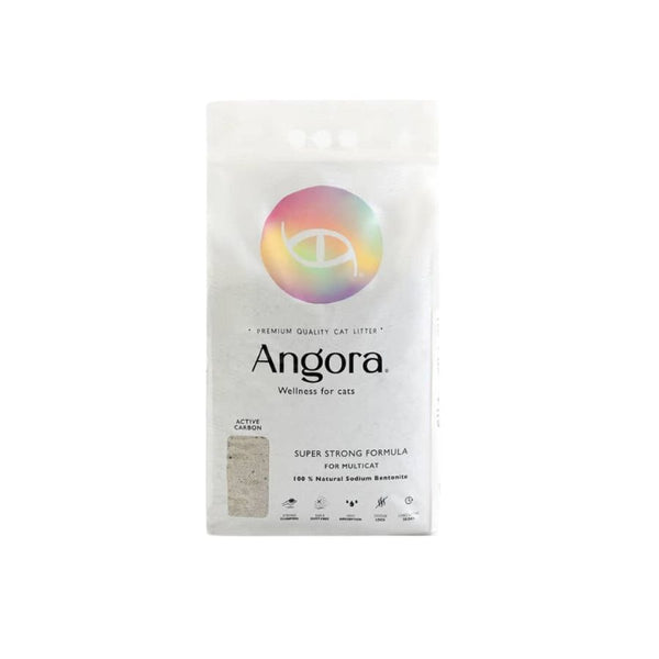 Arena para Gatos Angora 12 kg: Higiene premium con bentonita sódica y carbón activado. Control superior de olores y 99,5% libre de polvo. Ideal para múltiples gatos.