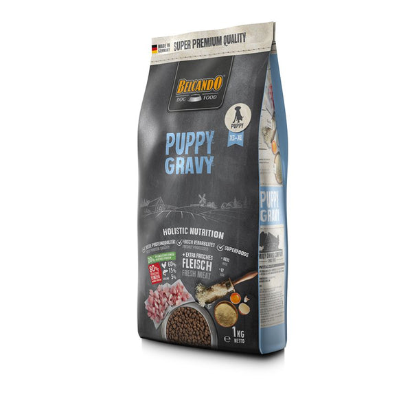 Descubre BELCANDO Puppy Gravy 1kg 🐾✨, alimentación óptima para cachorros. Con carne de ave fresca, arroz y huevos, para un crecimiento saludable y huesos fuertes.