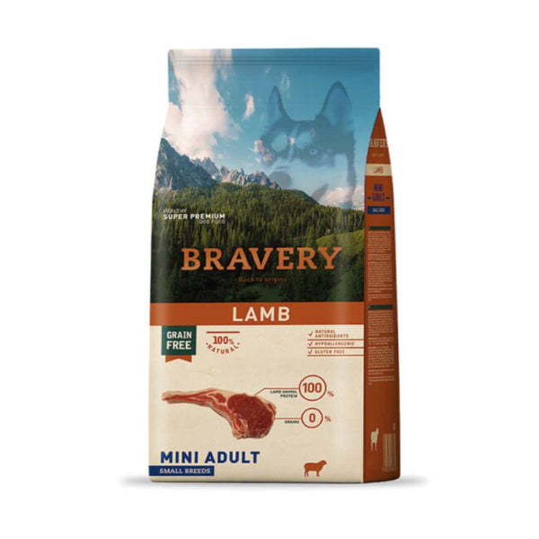 Bravery Cordero Perro Mini Adulto 2 Kg, alimento sin granos y hipoalergénico, ideal para razas pequeñas con digestión o piel sensible.