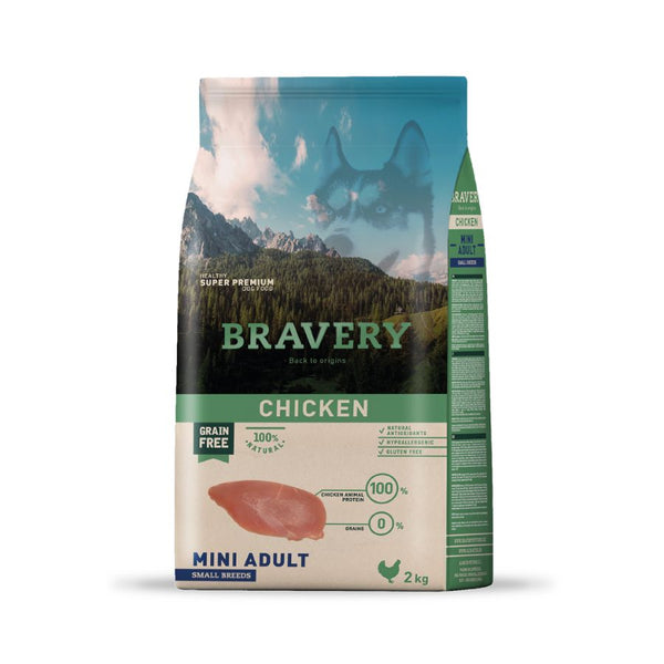 Bravery Pollo Mini Adulto - 7 Kg alimento premium sin cereales, con pollo como única proteína y alto en nutrientes esenciales. Ideal para perros pequeños.