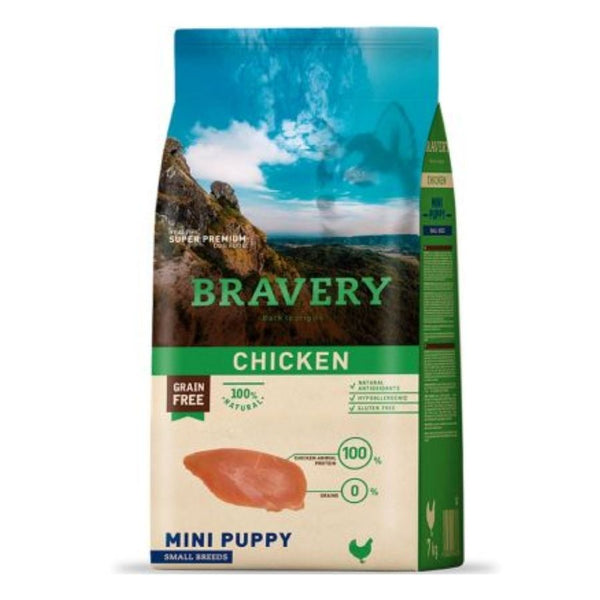 Bravery Pollo Mini Cachorro es un alimento sin cereales y mono proteico, ideal para razas pequeñas. Alta en proteínas y con ingredientes 100% naturales.