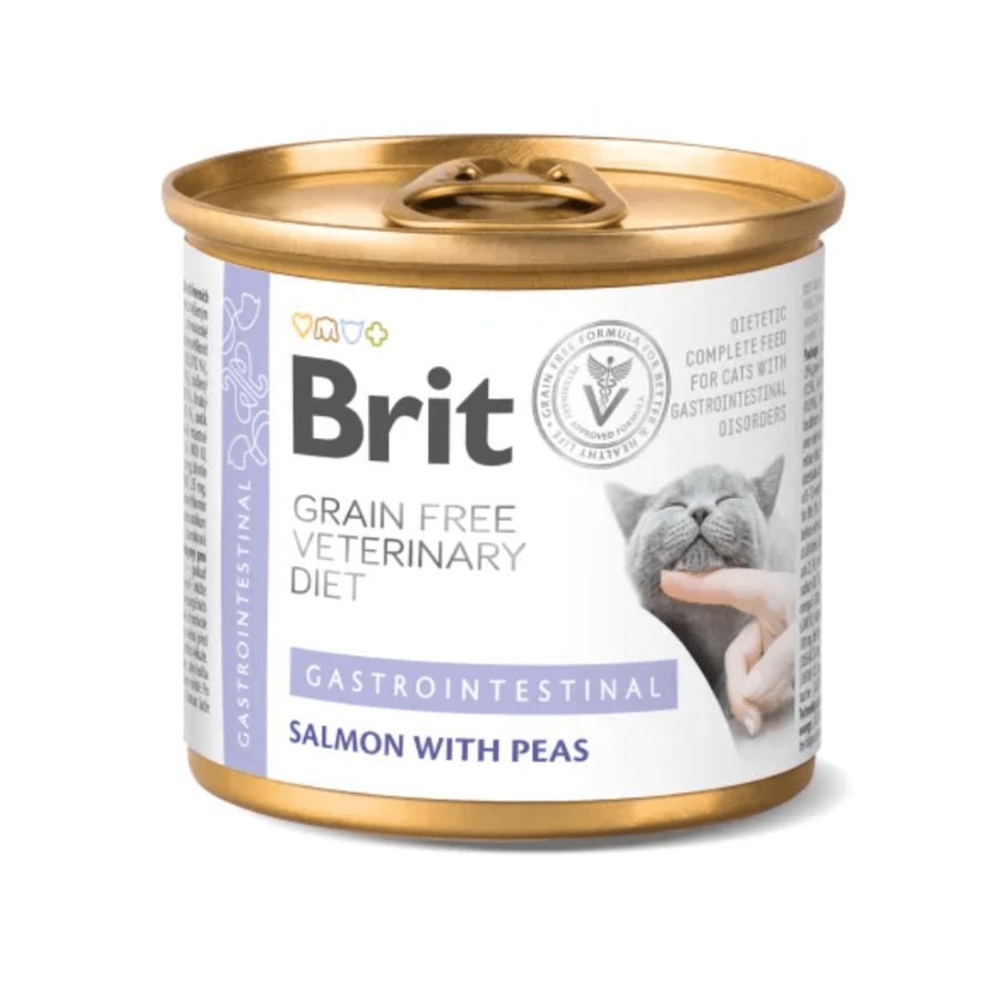 Brit Gastrointestinal Cat Lata 200Gr 🐟🩺, alimento húmedo digestivo para gatos con problemas gastrointestinales. Alta palatabilidad y fórmula sin cereales.