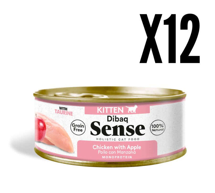 Alimento Húmedo Gatito Dibaq Sense Pollo y Manzana. sin cereales, con pollo y manzana natural, ideal para el crecimiento saludable de tu gatito. 12 unidades. Bpets