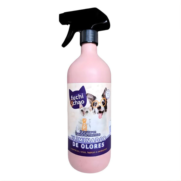 Eliminador de Olores Fuchi Chao con Dispensador 700 ml elimina los malos olores de manera efectiva y segura. Un ambiente fresco y limpio para tus mascotas
