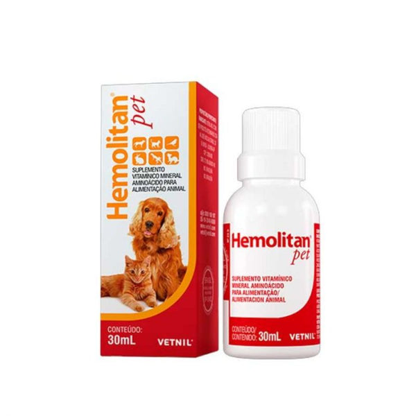 Hemolitan 30 ml suplemento hematopoyético con hierro, vitaminas B y ácido fólico. Ideal para animales en crecimiento, recuperación o con anemia. B-Pets