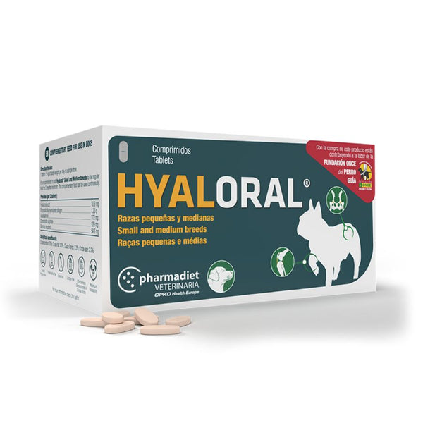 Hyaloral Razas Pequeñas y Medianas caja 270 comprimidos condroprotector con colágeno y ácido hialurónico. Mejora movilidad, articulaciones y previene inflamación. B-Pets