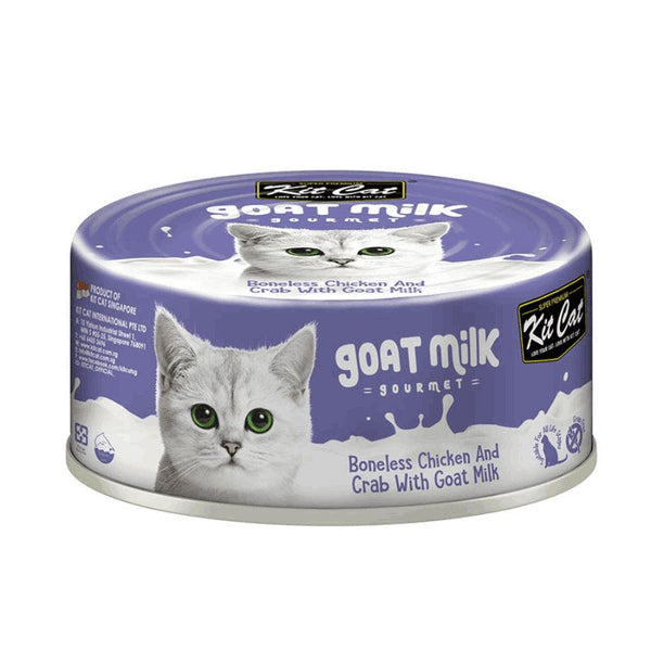 Kit Cat Goat Milk Gourmet Pollo & Cangrejo: Una experiencia culinaria complementaria y nutritiva para gatos. Con leche de cabra, pollo y cangrejo, libre de granos.