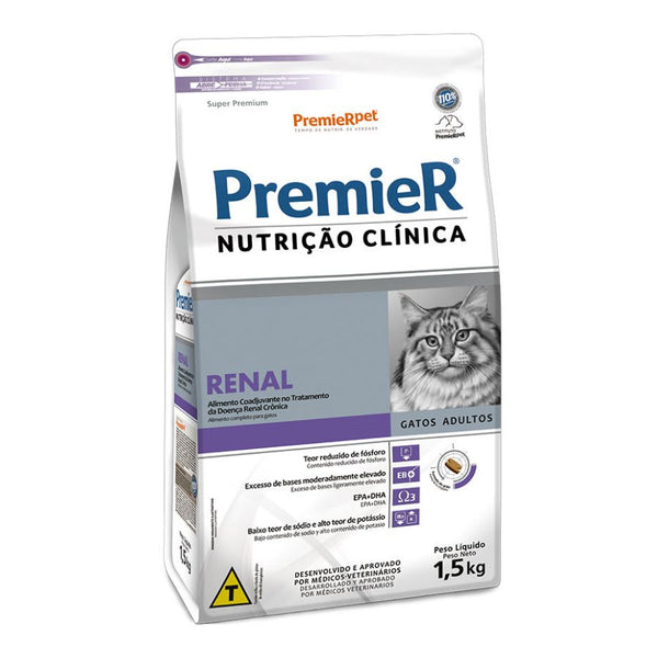 PremieR Nutrición Clínica Renal para Gatos 1.5kg, alimento premium con bajo fósforo y sodio, ideal para gatos con enfermedad renal crónica.