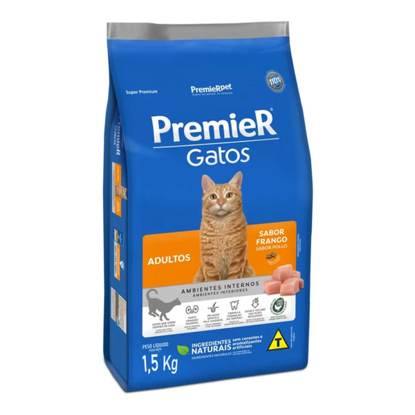 Premier Gatos Adultos Pollo 1,5 kg Nutrición premium con acción anti-sarro y control urinario para una salud integral.