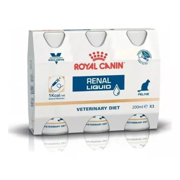 Royal Canin Renal Liquid es un alimento dietético líquido para gatos con insuficiencia renal crónica. Fórmula con baja en fósforo y antioxidantes.
