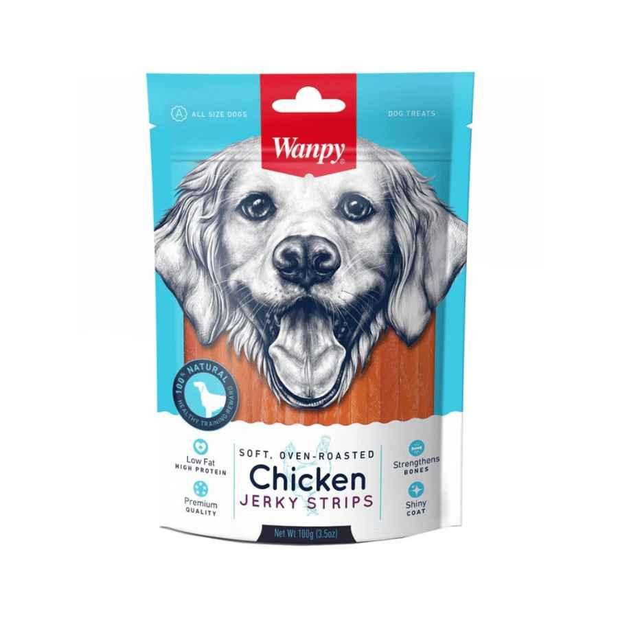 Wanpy Soft Chicken Jerky Strips para Perros, 100% naturales, altas en proteína y bajas en grasa, ideales para una nutrición balanceada.