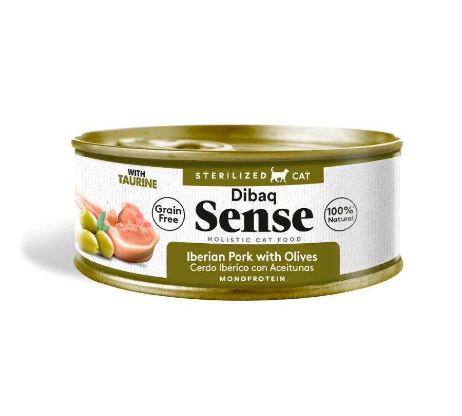 Dibaq Sense Alimento Húmedo Gato Esterilizado Cerdo Ibérico y Aceituna sin cereales y con textura fillets, ideal para gatos exigentes y esterilizados. Bpets