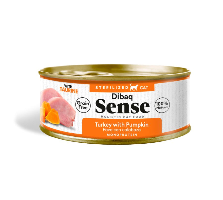 Dibaq Sense Alimento Húmedo Gato Esterilizado Pavo y Calabaza sin cereales, fácil digestión y textura fillets, ideal para gatos adultos y esterilizados. Bpets