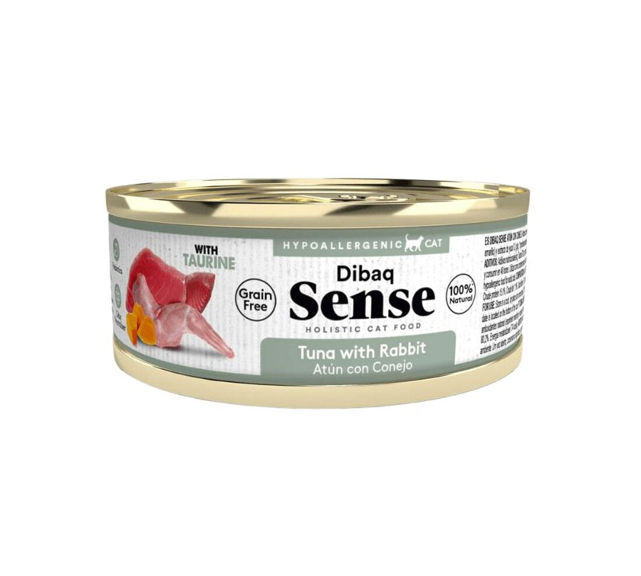 Alimento Húmedo Gato Adulto Dibaq Sense Atún & Conejo: Alimento hipoalergénico y natural para gatos adultos. Con prebióticos, extracto de yuca y taurina para una salud óptima. ¡Cuida a tu gato con lo mejor!