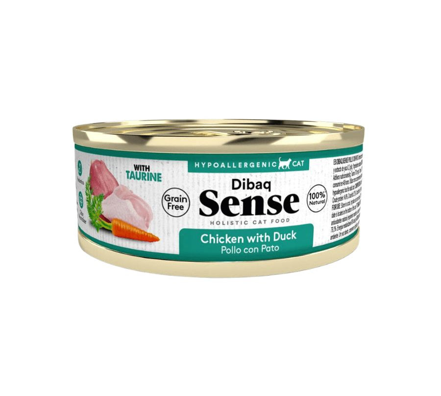 Alimento Húmedo Gato Adulto Dibaq Sense Pollo & Pato: Alimento hipoalergénico y natural para gatos adultos. Con prebióticos, extracto de yuca y taurina para una salud óptima. ¡Cuida a tu gato con lo mejor! Bpets