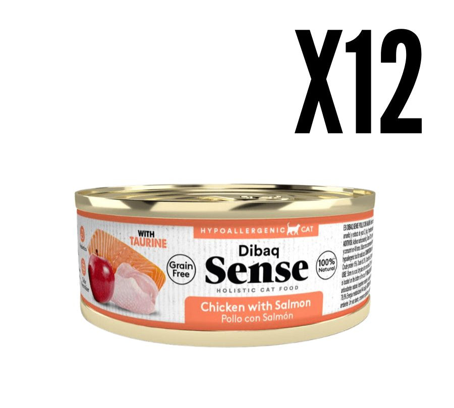 Alimento Húmedo Gato Adulto Dibaq Sense Pollo & Salmón: Alimento hipoalergénico y natural para gatos adultos. Con prebióticos, extracto de yuca y taurina para una salud óptima. ¡Cuida a tu gato con lo mejor!