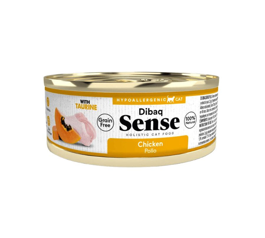 Alimento Húmedo Gato Adulto Dibaq Sense Pollo : Alimento hipoalergénico y natural para gatos adultos. Con prebióticos, extracto de yuca y taurina para una salud óptima. ¡Cuida a tu gato con lo mejor!