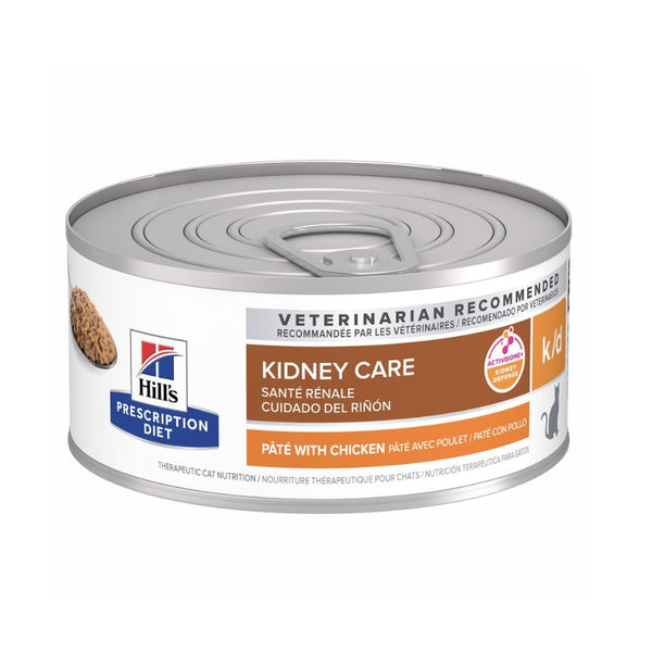Lata frontal de Hill's Prescription Diet k/d Kidney Care Paté con Pollo para gatos, formato de 156 gramos