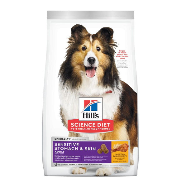 Hills Sensitive Stomach & Skin Adult 1.81 KG para Perros, alimento seco con pollo para digestión sensible, piel sana y pelaje brillante.
