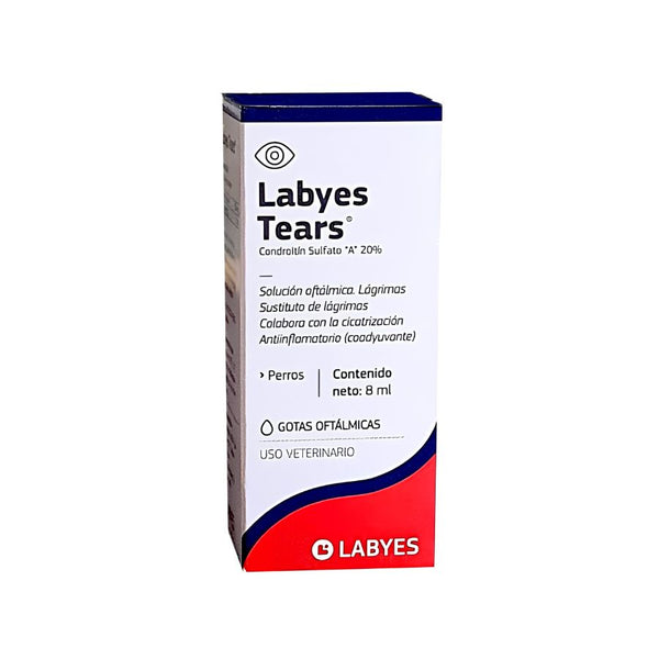 Caja de Labyes Tears solución oftálmica para perros, con condroitín sulfato A 20%, contenido 8 ml, vista frontal