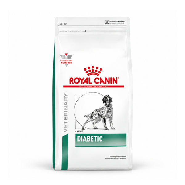Saco Royal Canin Diabetic Canine de 10 kg para perros adultos, vista frontal del envase veterinario