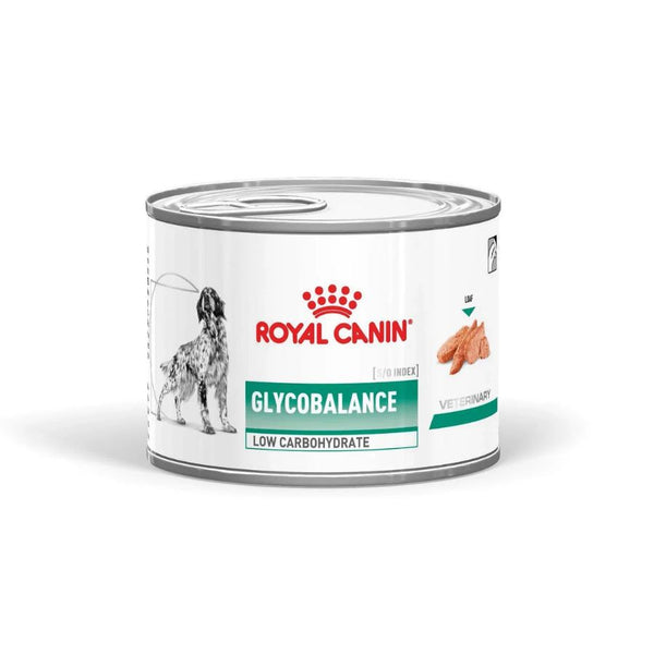Lata Royal Canin Glycobalance 195 g para perros, alimento dietético bajo en carbohidratos, vista frontal