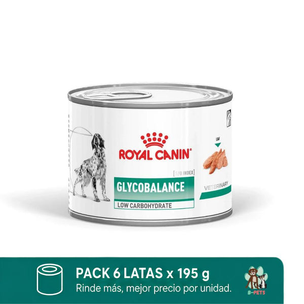 Pack de 6 latas Royal Canin Glycobalance 195 g para perros, alimento dietético bajo en carbohidratos