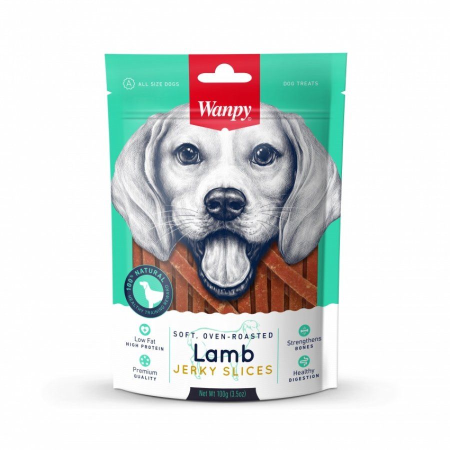 Descubre Wanpy Soft Lamb Jerky Slices, un snack premium 100% natural para perros de todas las edades. Textura suave, bajo en grasas, y rico en proteínas. ¡Una recompensa saludable para tu perrhijo!