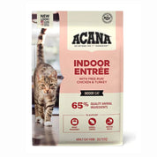 Acana Cat Indoor Entree 4,5kg, con 65% de ingredientes animales, ayuda al control de peso, bolas de pelo y digestión en gatos indoor.
