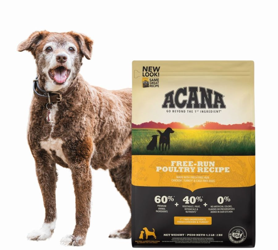 Acana Heritage Free-Run Poultry para Perros 11,4kg con 60% de carne fresca, sin cereales, ideal para una nutrición completa y natural.