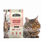 Acana Cat Indoor Entree 4,5kg, con 65% de ingredientes animales, ayuda al control de peso, bolas de pelo y digestión en gatos indoor.
