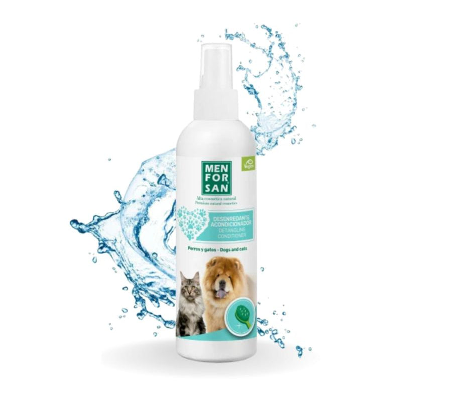 Acondicionador Desenredante para Mascotas Men for San, spray no graso que elimina enredos, facilita el cepillado y deja el pelaje suave y brillante.