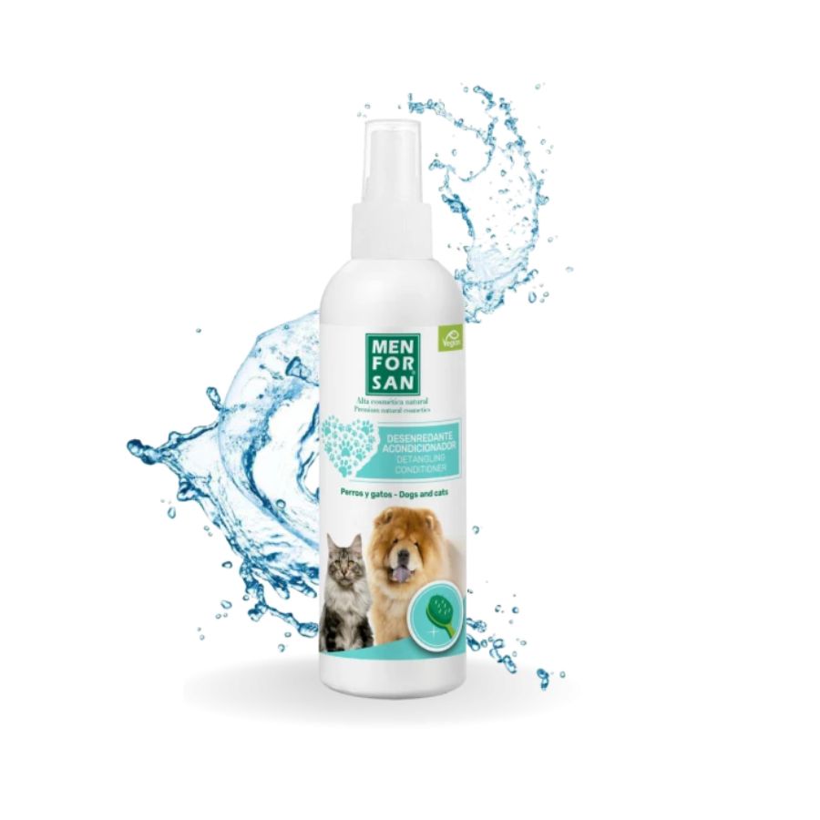 Acondicionador Desenredante para Mascotas Men for San, spray no graso que elimina enredos, facilita el cepillado y deja el pelaje suave y brillante.