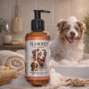 Acondicionador para Perros TurboPet 250 ml con avena, aloe vera y nano cobre. Hidrata, protege y deja el pelaje suave, brillante y perfumado.