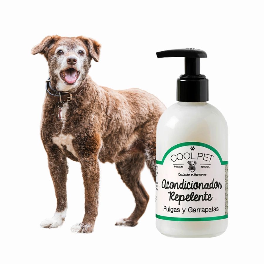 Acondicionador Repelente CoolPet con avena y Tea Tree, desenreda, protege contra pulgas y calma la piel. Ideal tras el shampoo repelente.