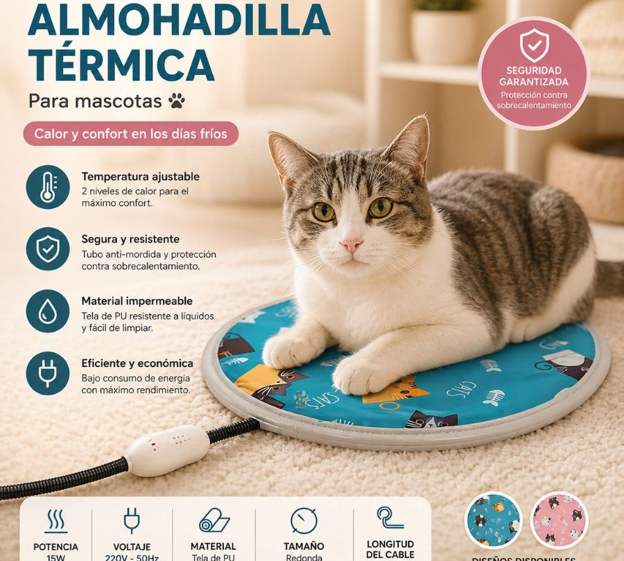 Almohadilla Térmica para Mascotas MarbenPets: garantiza comodidad y calor a tus mascotas con control de temperatura ajustable, material impermeable y protección contra sobrecalentamiento. ¡Ideal para los días fríos!