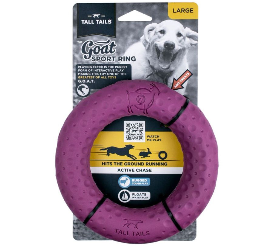 Anillo de Goma Natural GOAT 🔵, resistente y visible, ideal para perros activos. Perfecto para buscar, morder y juegos con snacks.