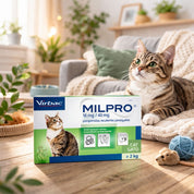 Antiparasitario Virbac Milpro Gato más de 2kg tratamiento interno eficaz en dosis única contra nematodos y cestodos, fácil administración oral.