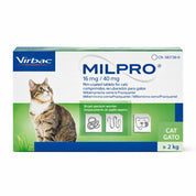 Antiparasitario Virbac Milpro Gato más de 2kg tratamiento interno eficaz en dosis única contra nematodos y cestodos, fácil administración oral.
