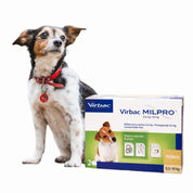 Antiparasitario Virbac Milpro Perros 0,5 a 10kg protección interna eficaz contra nematodos y cestodos, dosis única y fácil administración.