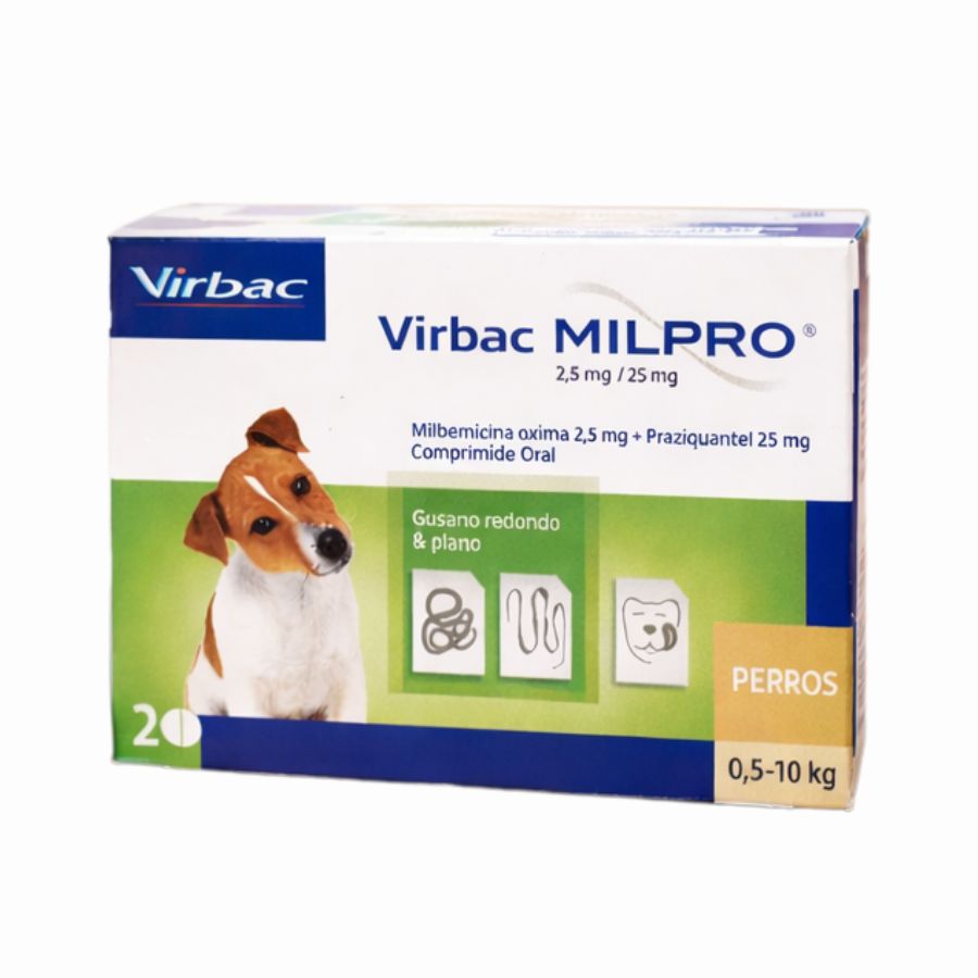 Antiparasitario Virbac Milpro Perros 0,5 a 10kg protección interna eficaz contra nematodos y cestodos, dosis única y fácil administración.