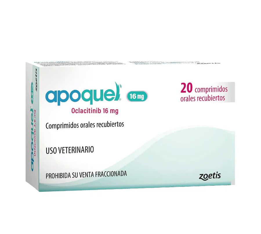 Apoquel 16 mg alivia el prurito en perros con rapidez y seguridad. Ideal para dermatitis alérgicas y atópicas, con acción específica y comprimidos masticables.