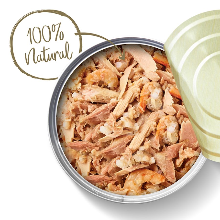 Applaws Lata Filete de Atún con Camarón es un alimento húmedo 100% natural para gatos, rico en proteínas y sin aditivos artificiales.