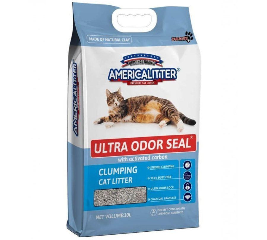 Arena America Litter Ultra Odor Seal 15 kg, ultra aglutinante y con carbón activado para sellar los olores, ideal para mantener el arenero limpio y fresco.
