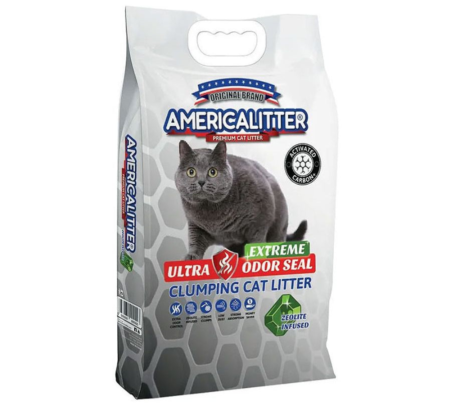 Arena America Litter Ultra Odor Seal Extreme 15kg 🐱 con zeolita natural y aglomeración extra dura. Controla olores y facilita la limpieza del arenero.