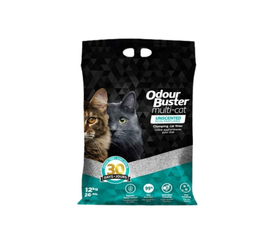Arena Odour Buster Multi Cat 12Kg: Solución avanzada para hogares con múltiples gatos. Tecnología de eliminación de olores, ultra libre de polvo y aglomeración fuerte.