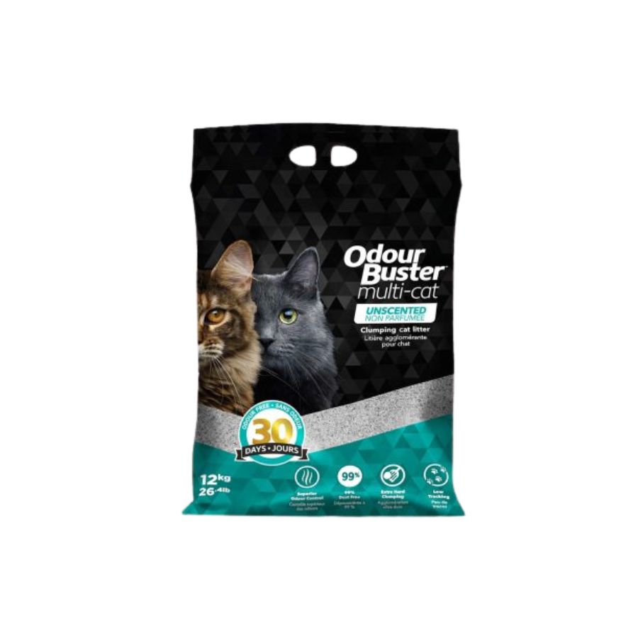 Arena Odour Buster Multi Cat 12Kg: Solución avanzada para hogares con múltiples gatos. Tecnología de eliminación de olores, ultra libre de polvo y aglomeración fuerte.