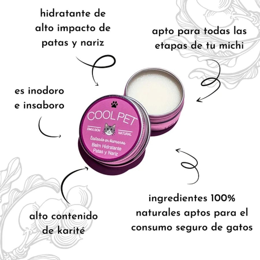 Balm de Karité para Gatos CoolPet 🐱, hidrata y regenera patas y nariz de forma natural. Apto para consumo animal, ideal para pieles sensibles.