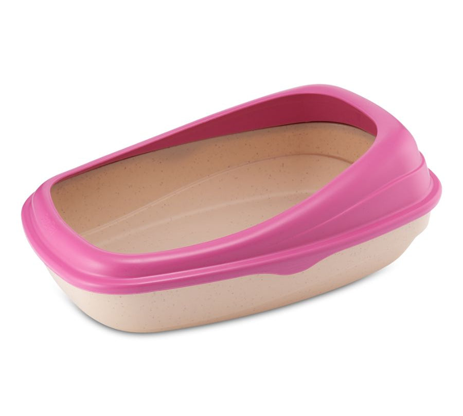 Bandeja Sanitaria Beco Rosada 🐾, sostenible y fácil de limpiar. Con tapa anti patada y material renovable, ideal para la higiene de tu gato.
