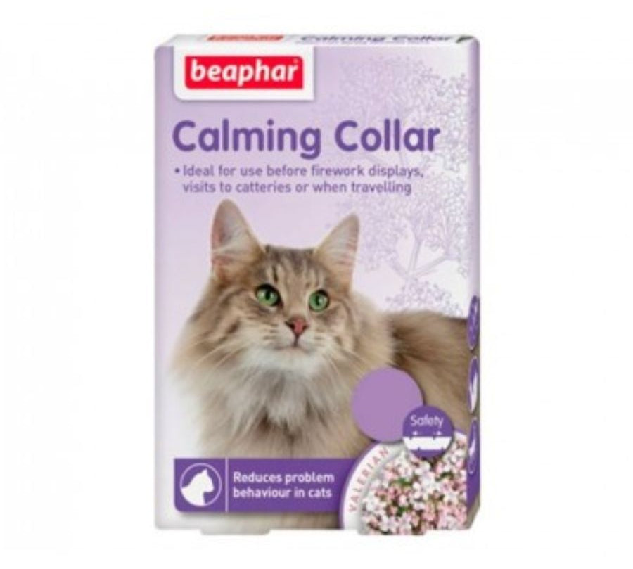 Beaphar Collar Calmante para Gatos con valeriana y lavanda, reduce estrés y ansiedad hasta por 5 semanas. Ideal para viajes y cambios de entorno.